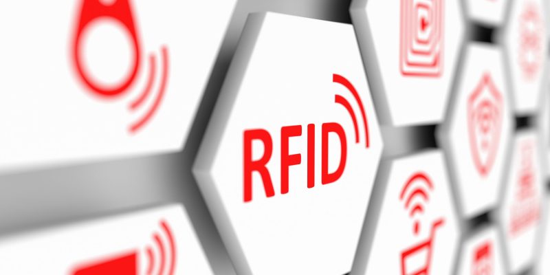 RFID concept cell blurred background 3d illustration
