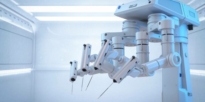 Medical technology concept with 3d rendering surgery robot in surgery room